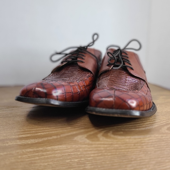 (0000) Stacy Adams Men's Classic Oxford Snake Skin Dress Shoes, Sz 10.5  Brown - Picture 12 of 16